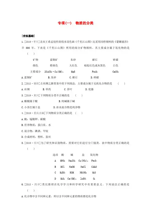 2020年中考化学专项复习：01物质的分类试题