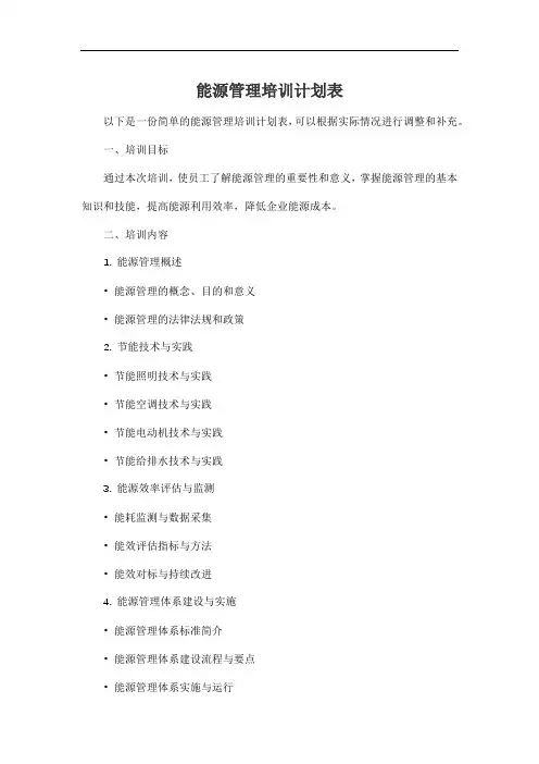 能源管理培训计划表