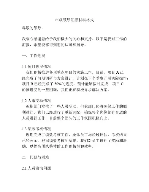 市级领导汇报材料格式