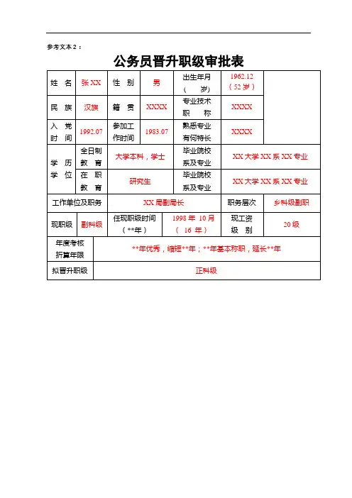 公务员晋升职级审批表【模板】