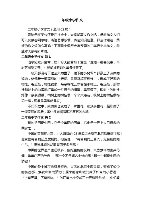 二年级小学作文（通用62篇）