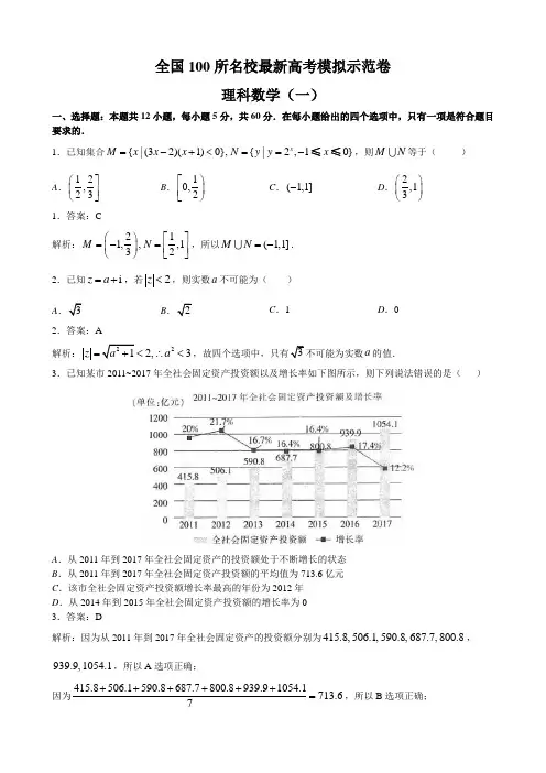 全国100所名校2019届高考模拟示范卷 理科数学(一)(含答案)