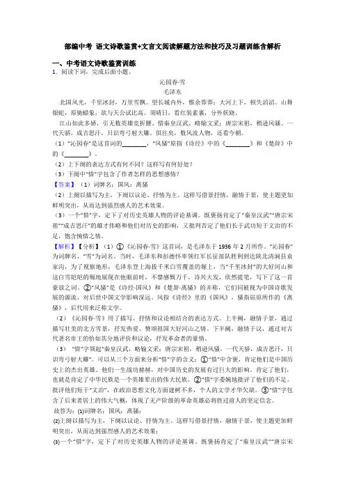 部编中考 语文诗歌鉴赏+文言文阅读解题方法和技巧及习题训练含解析