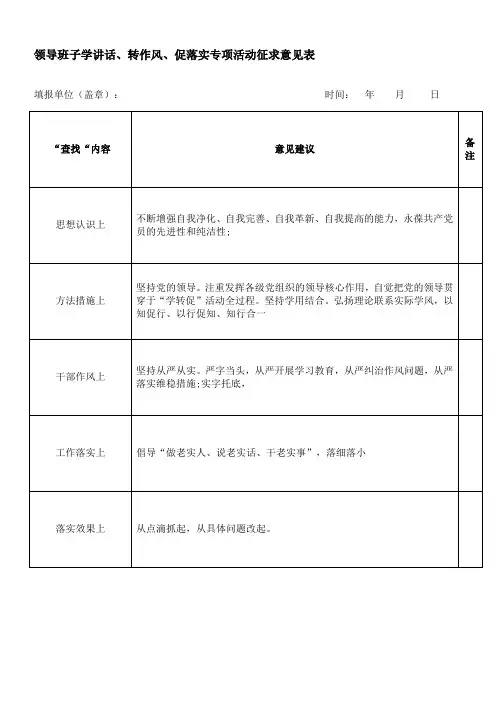 领导班子学讲话、转作风、促落实专项活动征求意见表2