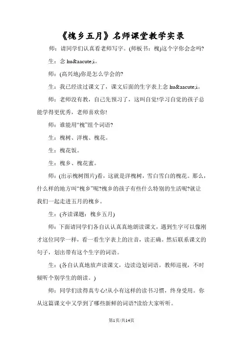《槐乡五月》名师课堂教学实录