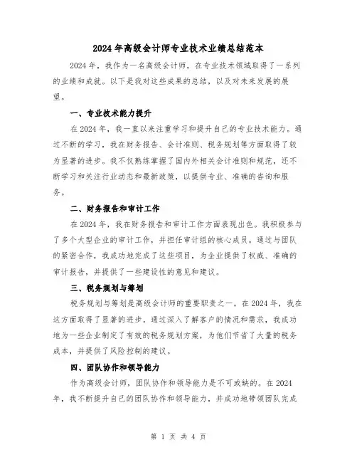 2024年高级会计师专业技术业绩总结范本（2篇）