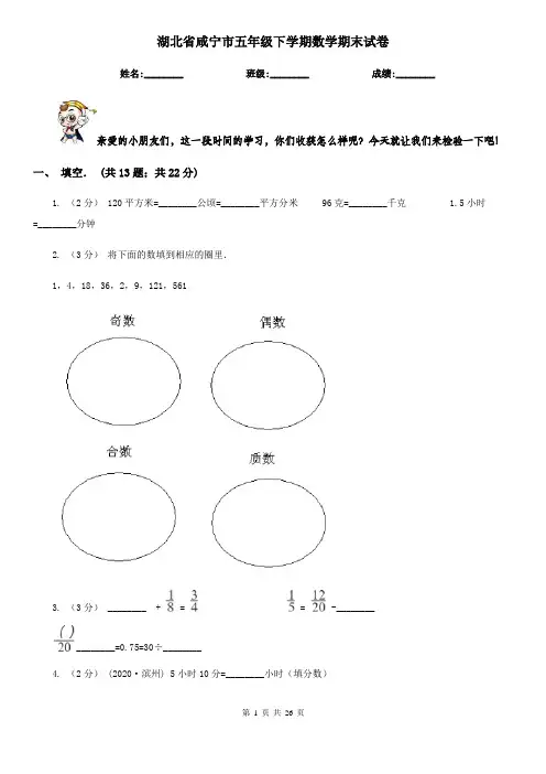 湖北省咸宁市五年级下学期数学期末试卷
