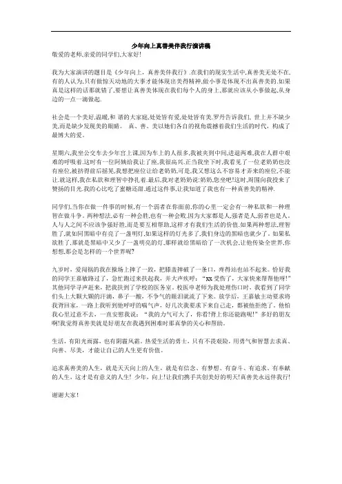 少年向上真善美伴我行演讲稿1100字