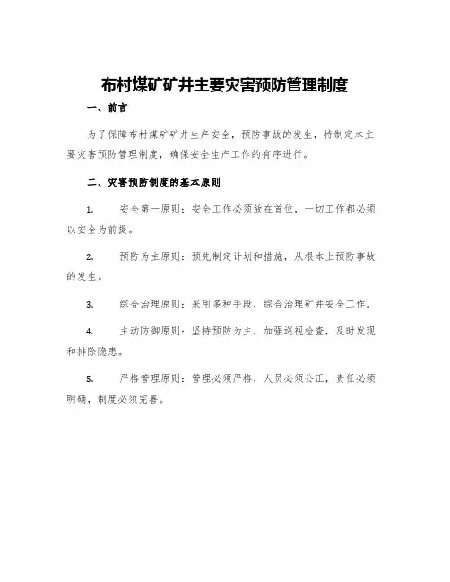 布村煤矿矿井主要灾害预防管理制度