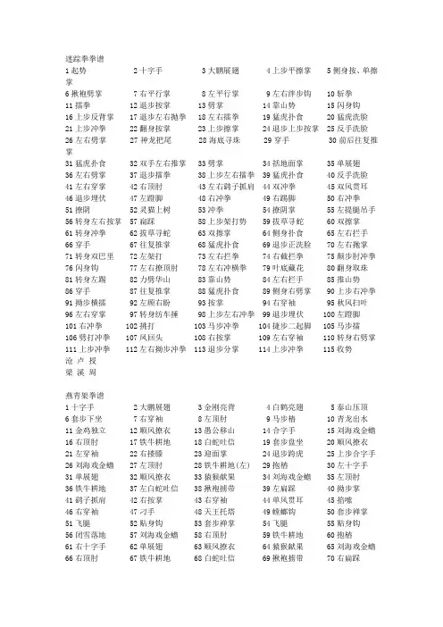 迷踪拳、燕青架、岳家四把拳谱