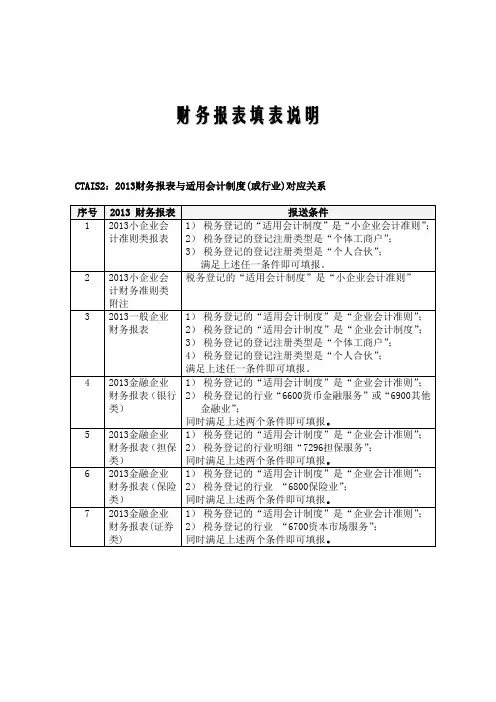 2013年财务报表填报说明范文