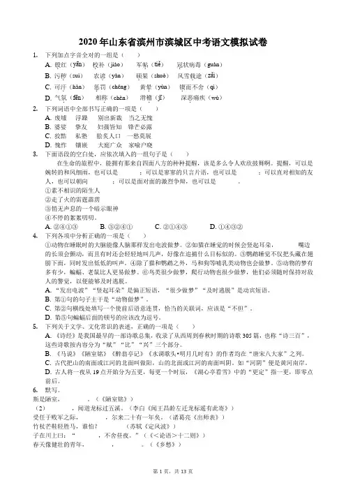 2020年山东省滨州市滨城区中考语文模拟试卷