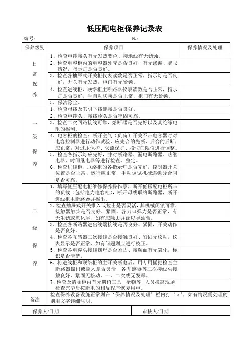 (完整word版)低压配电柜保养记录表