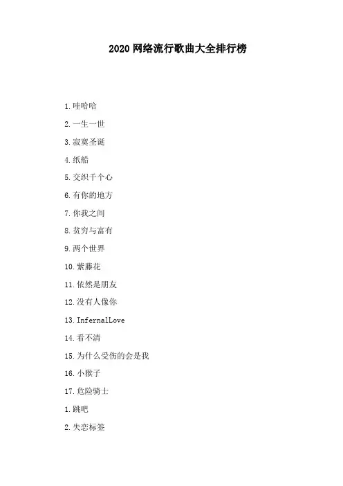 2020网络流行歌曲大全排行榜