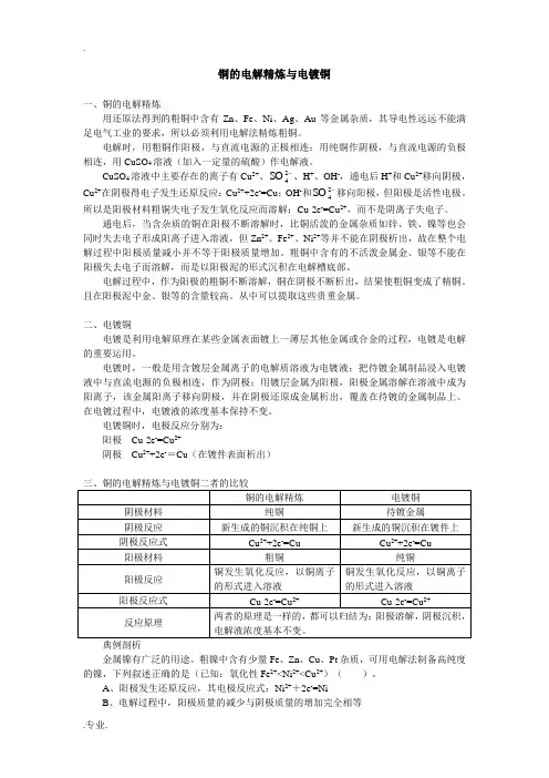 高三化学铜的电解精炼与电镀铜专题辅导