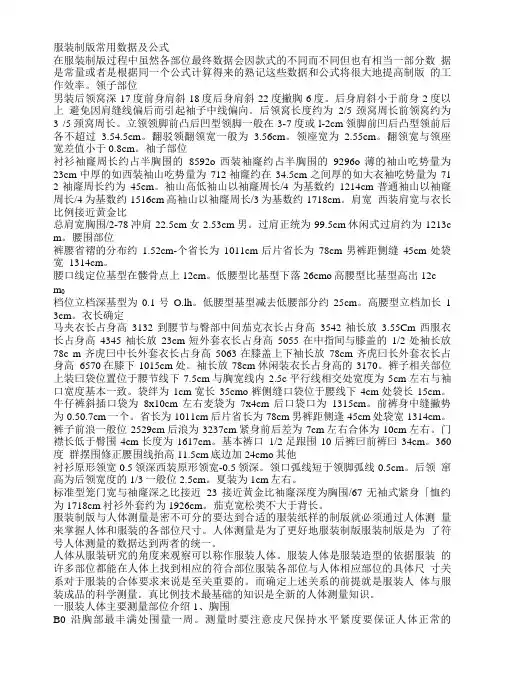 服装制版常用数据及公式.doc