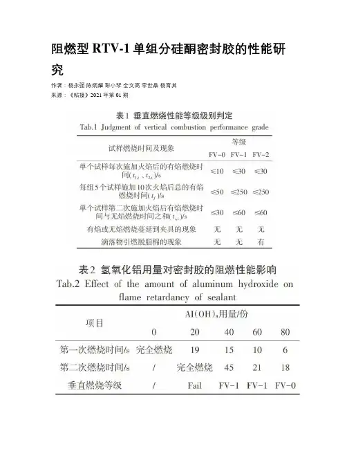 阻燃型RTV-1单组分硅酮密封胶的性能研究