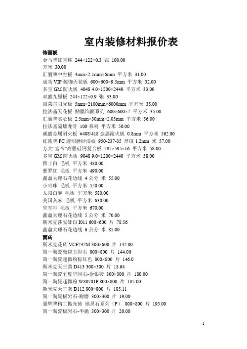 2009室内装修材料及报价表