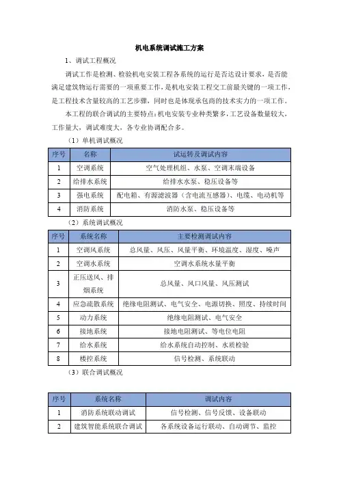 机电系统调试施工方案