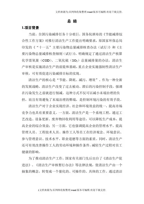 药业公司清洁生产审核报告