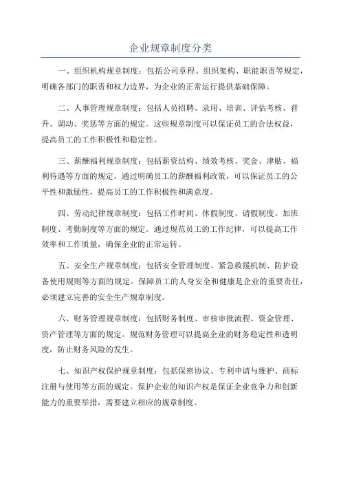 企业规章制度分类