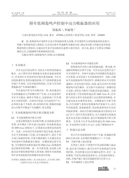 轿车低频轰鸣声控制中动力吸振器的应用
