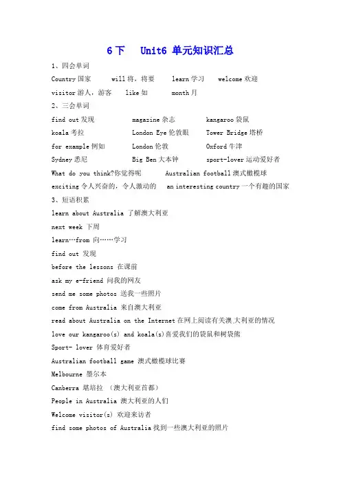 译林版六年级英语下册第六单元知识点