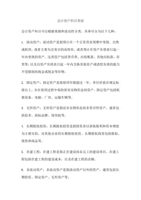 会计资产科目类别