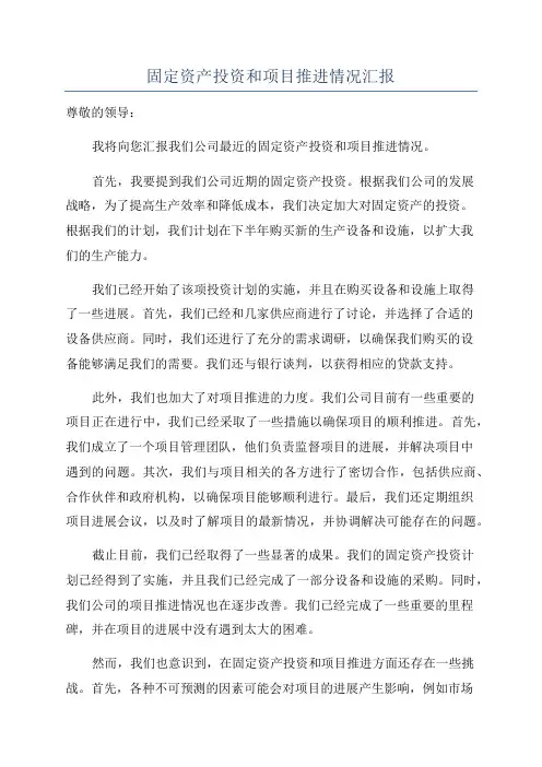 固定资产投资和项目推进情况汇报
