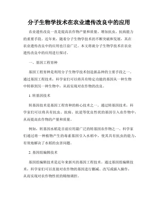 分子生物学技术在农业遗传改良中的应用