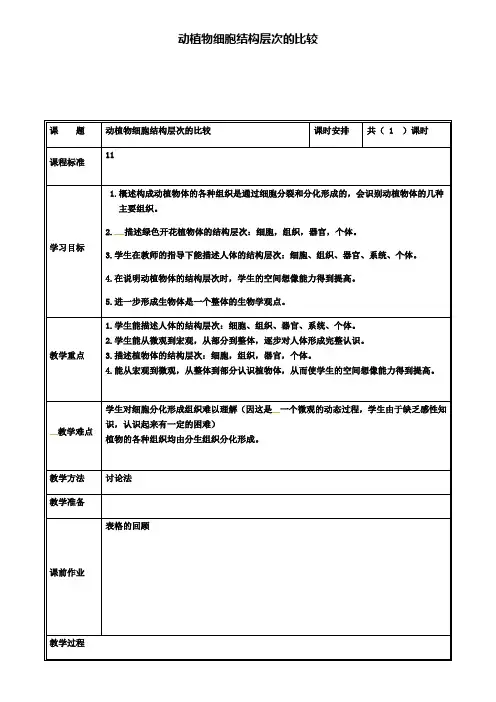 河南省七年级生物上册2.2.2动物体的结构层次动植物结构层次的比较教案