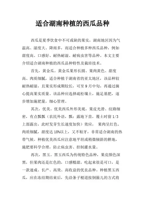 适合湖南种植的西瓜品种