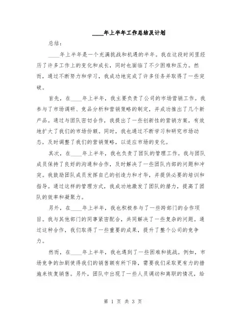 2024年上半年工作总结及计划