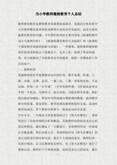 当小学教师继续教育个人总结(精)