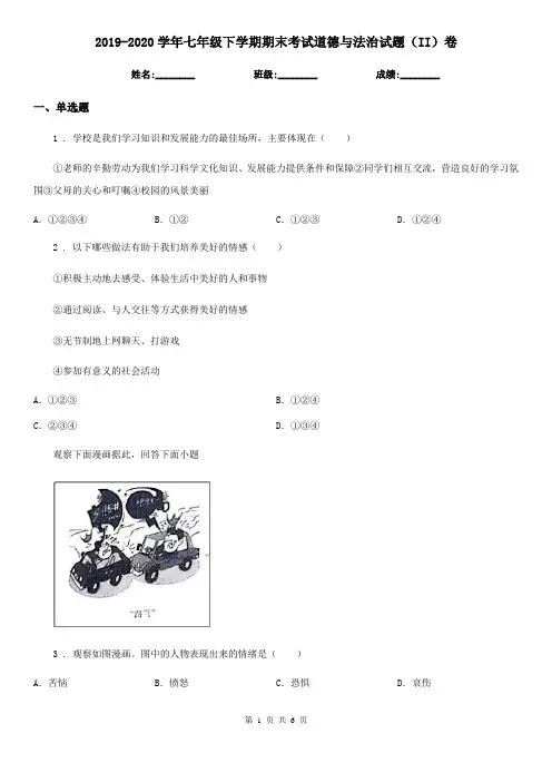2019-2020学年七年级下学期期末考试道德与法治试题(II)卷