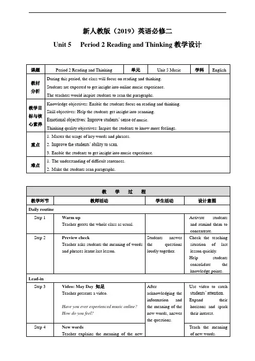 Unit 5 Period 2 Reading and Thinking教案