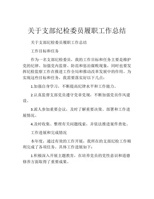 关于支部纪检委员履职工作总结