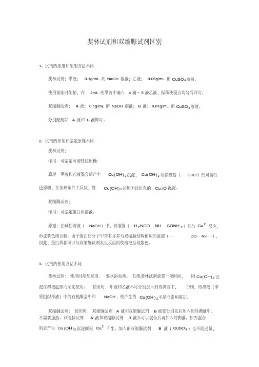 (完整版)斐林试剂和双缩脲试剂区别