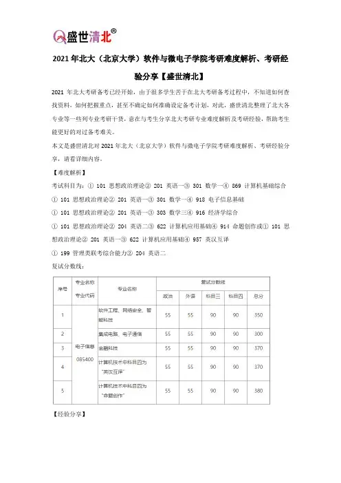 2021年北大(北京大学)软件与微电子学院考研难度解析、考研经验分享【盛世清北】