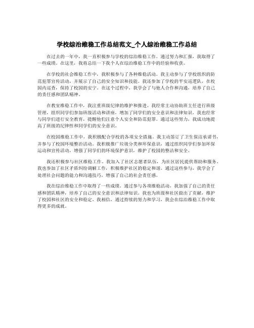 学校综治维稳工作总结范文_个人综治维稳工作总结