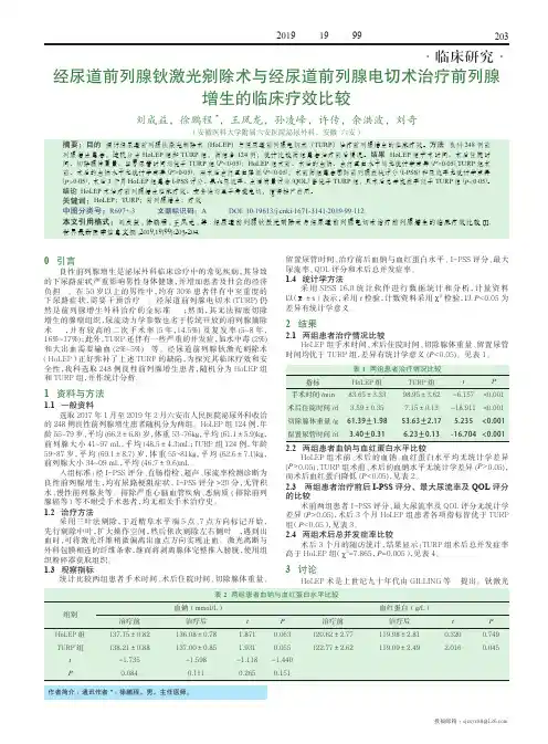 经尿道前列腺钬激光剜除术与经尿道前列腺电切术治疗前列腺增生的