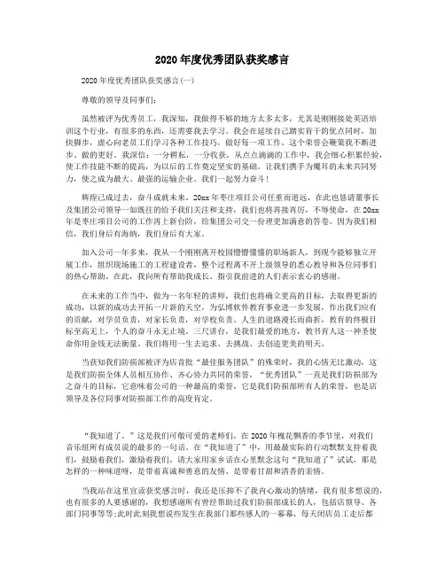 2020年度优秀团队获奖感言