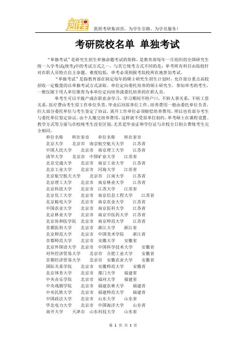 考研院校名单 单独考试