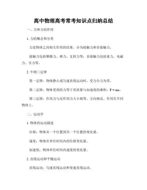 高中物理高考常考知识点归纳总结
