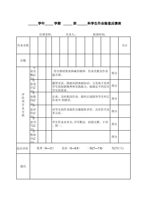 作业检查反馈表