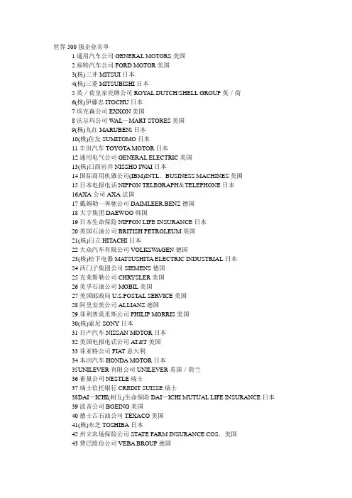 世界500强企业名单(中英文对照)