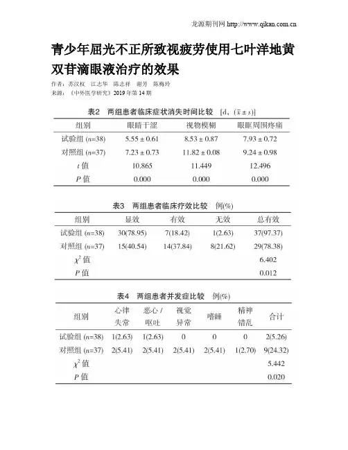 青少年屈光不正所致视疲劳使用七叶洋地黄双苷滴眼液治疗的效果