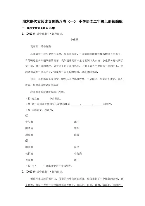 期末现代文阅读真题练习卷(一)(试卷)部编版语文二年级上册