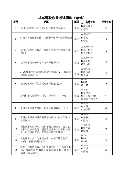 煤矿机车驾驶专业知识题库