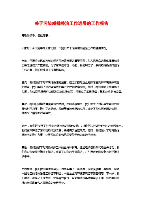 关于污染减排整治工作进展的工作报告